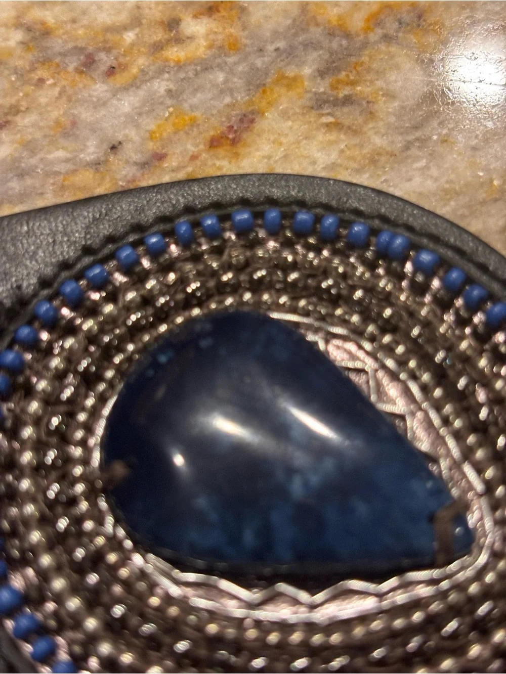 Chico's Navy and Silver Beaded Statement Belt
